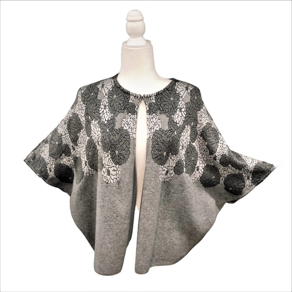 GIORGIO GRATI Kimono Cardigan Wool Angora Made in Italy Grey Excellent Cond Sz L
